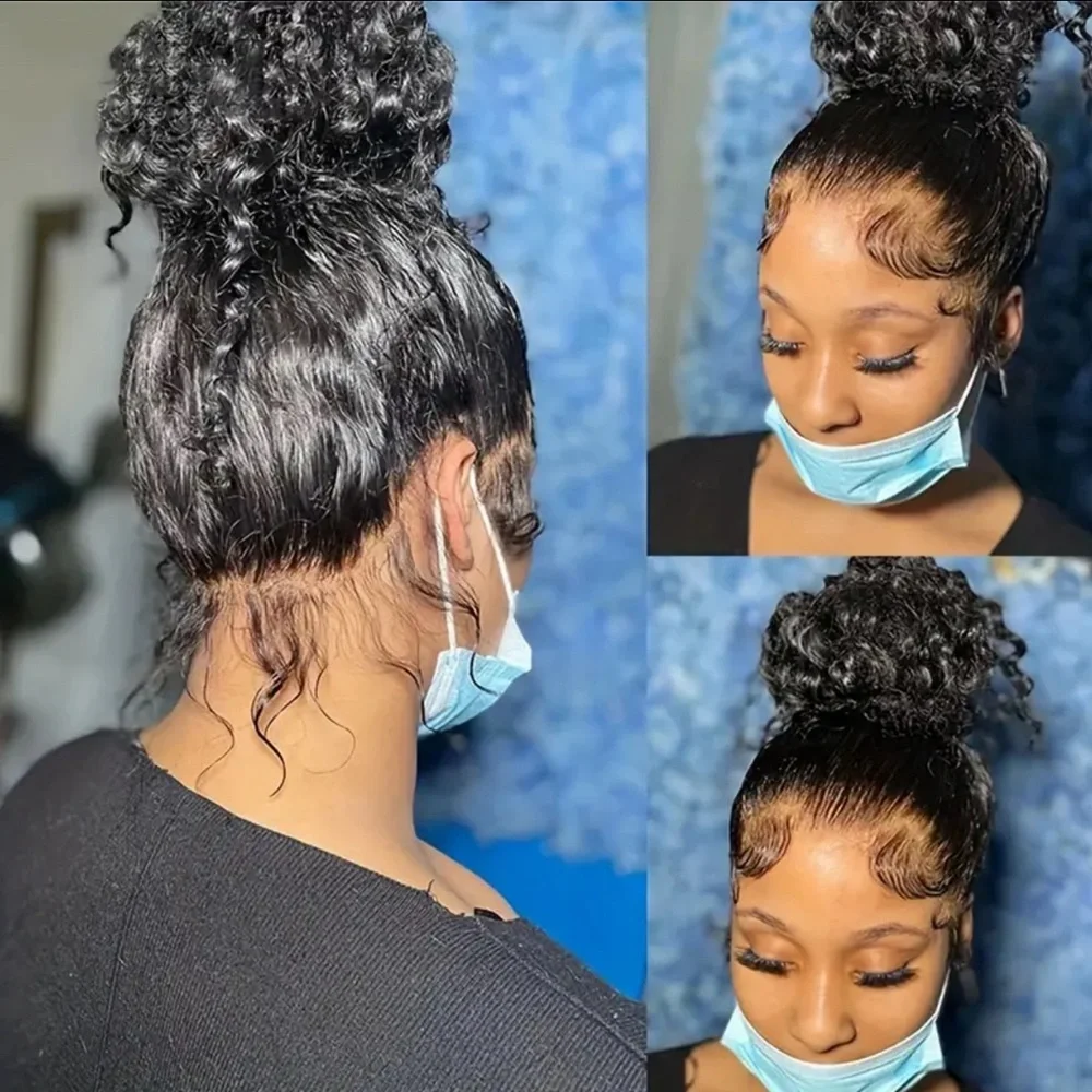 180% Density 28” Natural Black Deep Wave 360 Lace Frontal Human Hair Wig - Picture 7 of 11